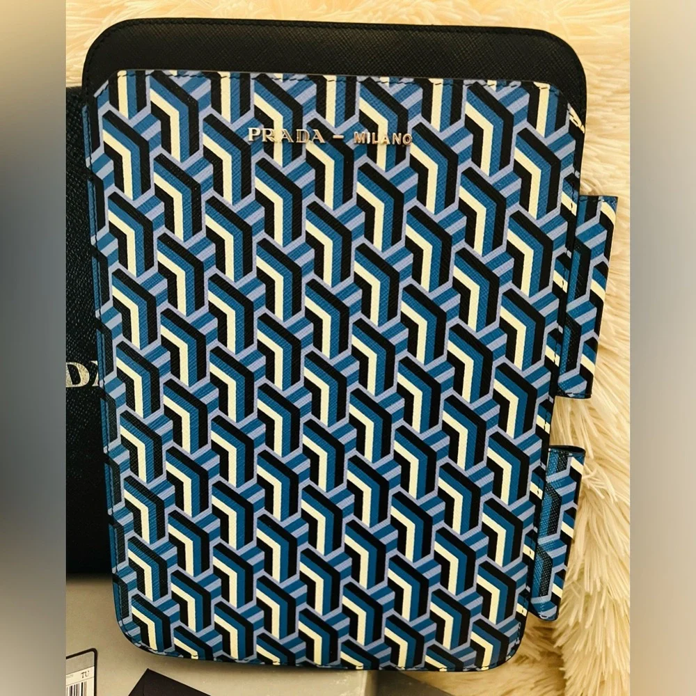 Authentic Prada Saffiano Leather geometric print iPad Tablet Case, New in box